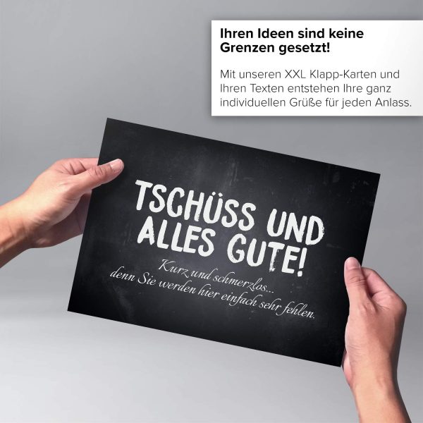 Große Abschiedskarte XXL (A4) Tschüss und alles Gute - Förmlich mit Umschlag / Edle Design Klappkarte / Rente / Pension / Ruhestand / Verabschiedung / Letzter Arbeitstag / Gruß-Karte für Kollegen – Bild 4
