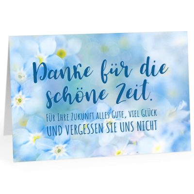 Große Abschiedskarte XXL (A4) Vergessen Sie uns nicht - Blaue Blumen mit Umschlag / Edle Design Klappkarte / Rente / Pension / Ruhestand / Verabschiedung / Letzter Arbeitstag / Gruß-Karte für Kollegen