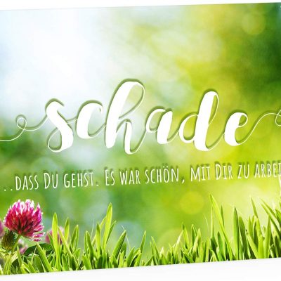 Große Abschiedskarte XXL (A4) schade - Blumenwiese - Persönlich mit Umschlag / Edle Design Klappkarte / Rente / Pension / Ruhestand / Verabschiedung / Letzter Arbeitstag / Gruß-Karte für Kollegen