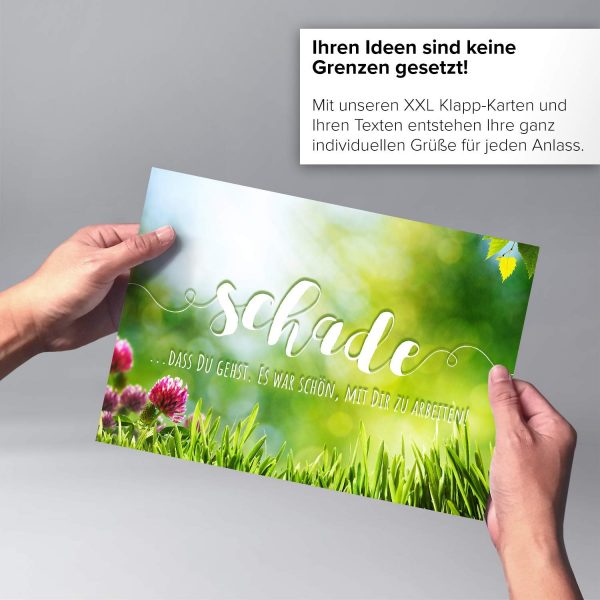 Große Abschiedskarte XXL (A4) schade - Blumenwiese - Persönlich mit Umschlag / Edle Design Klappkarte / Rente / Pension / Ruhestand / Verabschiedung / Letzter Arbeitstag / Gruß-Karte für Kollegen – Bild 4