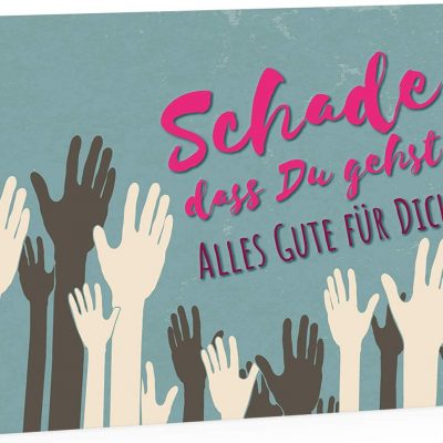 Große Abschiedskarte XXL (A4) Schade, dass Du gehst - Hände mit Umschlag / Edle Design Klappkarte / Rente / Pension / Ruhestand / Verabschiedung / Letzter Arbeitstag / Gruß-Karte für Kollegen