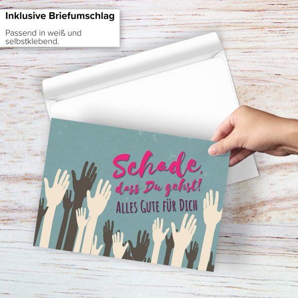 Große Abschiedskarte XXL (A4) Schade, dass Du gehst - Hände mit Umschlag / Edle Design Klappkarte / Rente / Pension / Ruhestand / Verabschiedung / Letzter Arbeitstag / Gruß-Karte für Kollegen – Bild 2