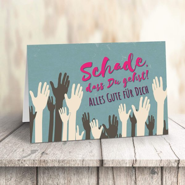 Große Abschiedskarte XXL (A4) Schade, dass Du gehst - Hände mit Umschlag / Edle Design Klappkarte / Rente / Pension / Ruhestand / Verabschiedung / Letzter Arbeitstag / Gruß-Karte für Kollegen – Bild 3