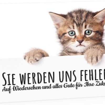 Große Abschiedskarte XXL (A4) Sie werden uns hier fehlen - Traurige Katze mit Umschlag / Edle Design Klappkarte / Rente / Pension / Ruhestand / Verabschiedung / Letzter Arbeitstag / Gruß-Karte für Kollegen