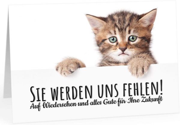 Große Abschiedskarte XXL (A4) Sie werden uns hier fehlen - Traurige Katze mit Umschlag / Edle Design Klappkarte / Rente / Pension / Ruhestand / Verabschiedung / Letzter Arbeitstag / Gruß-Karte für Kollegen