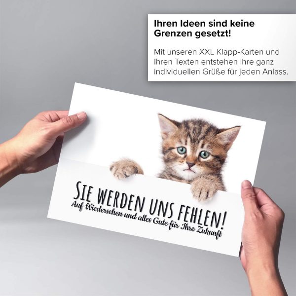 Große Abschiedskarte XXL (A4) Sie werden uns hier fehlen - Traurige Katze mit Umschlag / Edle Design Klappkarte / Rente / Pension / Ruhestand / Verabschiedung / Letzter Arbeitstag / Gruß-Karte für Kollegen – Bild 4