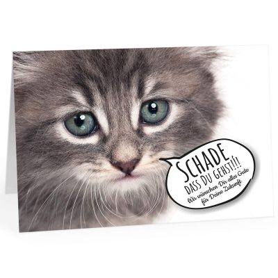 Große Abschiedskarte XXL (A4) Traurige Katze - Persönlicher Text mit Umschlag / Edle Design Klappkarte / Rente / Pension / Ruhestand / Verabschiedung / Letzter Arbeitstag / Gruß-Karte für Kollegen