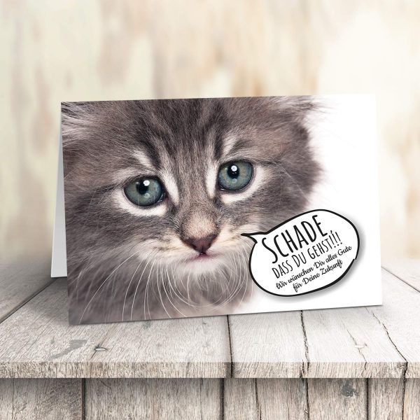 Große Abschiedskarte XXL (A4) Traurige Katze - Persönlicher Text mit Umschlag / Edle Design Klappkarte / Rente / Pension / Ruhestand / Verabschiedung / Letzter Arbeitstag / Gruß-Karte für Kollegen – Bild 3