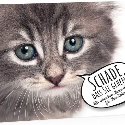 Große Abschiedskarte XXL (A4) Traurige Katze - Förmlicher Text mit Umschlag / Edle Design Klappkarte / Rente / Pension / Ruhestand / Verabschiedung / Letzter Arbeitstag / Gruß-Karte für Kollegen