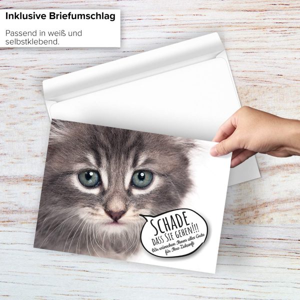 Große Abschiedskarte XXL (A4) Traurige Katze - Förmlicher Text mit Umschlag / Edle Design Klappkarte / Rente / Pension / Ruhestand / Verabschiedung / Letzter Arbeitstag / Gruß-Karte für Kollegen – Bild 2