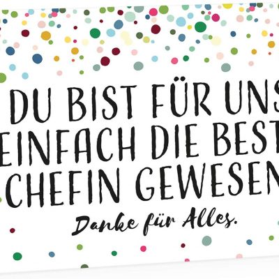 Große Abschiedskarte XXL (A4) Konfetti Look Modern - persönlich / mit Umschlag / Edle Design Klappkarte / Rente / Pension / Ruhestand / Verabschiedung / Letzter Arbeitstag / Gruß-Karte für den Chefin