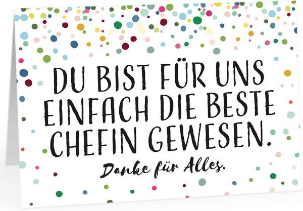 Große Abschiedskarte XXL (A4) Konfetti Look Modern - persönlich / mit Umschlag / Edle Design Klappkarte / Rente / Pension / Ruhestand / Verabschiedung / Letzter Arbeitstag / Gruß-Karte für den Chefin