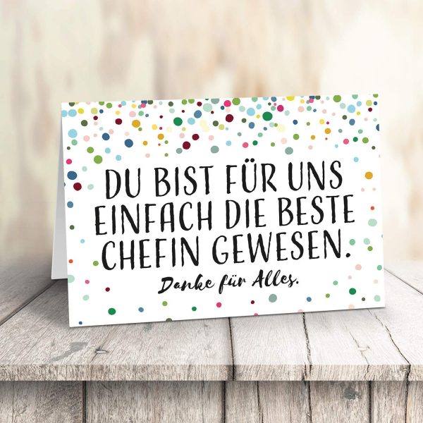 Große Abschiedskarte XXL (A4) Konfetti Look Modern - persönlich / mit Umschlag / Edle Design Klappkarte / Rente / Pension / Ruhestand / Verabschiedung / Letzter Arbeitstag / Gruß-Karte für den Chefin – Bild 3