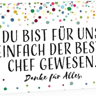 Große Abschiedskarte XXL (A4) Konfetti Look Modern - persönlich / mit Umschlag / Edle Design Klappkarte / Rente / Pension / Ruhestand / Verabschiedung / Letzter Arbeitstag / Gruß-Karte für den Chef