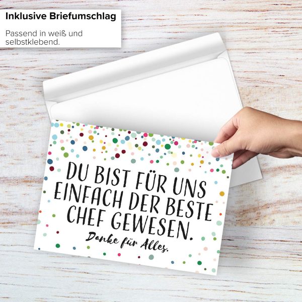 Große Abschiedskarte XXL (A4) Konfetti Look Modern - persönlich / mit Umschlag / Edle Design Klappkarte / Rente / Pension / Ruhestand / Verabschiedung / Letzter Arbeitstag / Gruß-Karte für den Chef – Bild 2