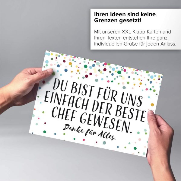 Große Abschiedskarte XXL (A4) Konfetti Look Modern - persönlich / mit Umschlag / Edle Design Klappkarte / Rente / Pension / Ruhestand / Verabschiedung / Letzter Arbeitstag / Gruß-Karte für den Chef – Bild 4
