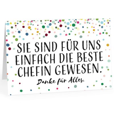 Große Abschiedskarte XXL (A4) Konfetti Look Modern - Förmlich / mit Umschlag / Edle Design Klappkarte / Rente / Pension / Ruhestand / Verabschiedung / Letzter Arbeitstag / Gruß-Karte für Ihre Chefin