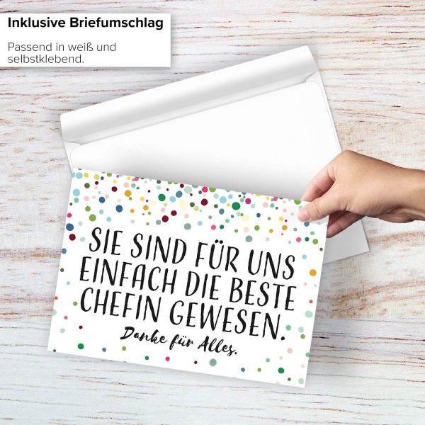 Große Abschiedskarte XXL (A4) Konfetti Look Modern - Förmlich / mit Umschlag / Edle Design Klappkarte / Rente / Pension / Ruhestand / Verabschiedung / Letzter Arbeitstag / Gruß-Karte für Ihre Chefin – Bild 2