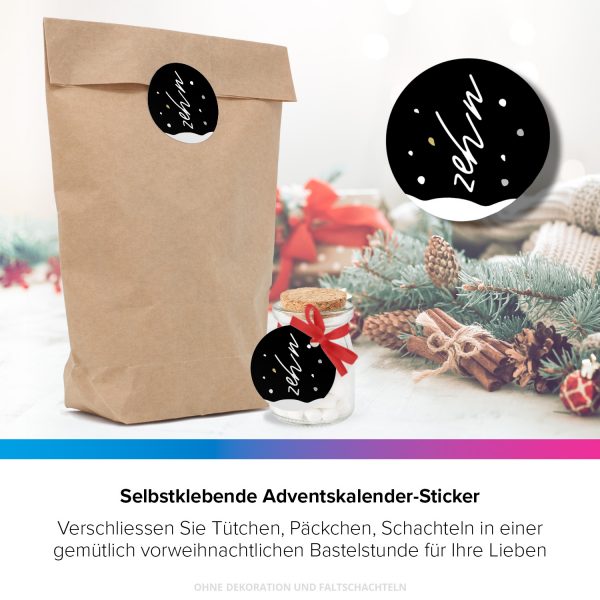 ADVENTSKALENDER SET zum Befüllen - Modern Schwarz Bunt - mit 24 Tüten und passenden weihnachtlichen Zahlen Aufklebern für Weihnachten, Advent – Bild 4
