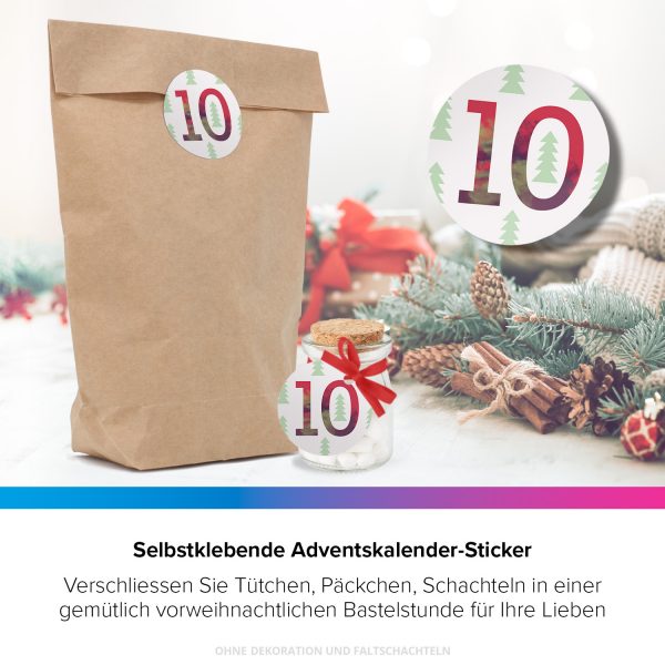 ADVENTSKALENDER SET zum Befüllen - Bunter Mix Typo Zahlen - mit 24 Tüten und passenden weihnachtlichen Zahlen Aufklebern für Weihnachten, Advent – Bild 4