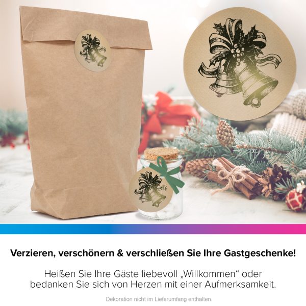 48 Weihnachtsaufkleber Weihnachtsglocken Vintage - für Geschenke zu Weihnachten / Sticker / Aufkleber / Etiketten / Geschenkaufkleber rund / Set – Bild 4