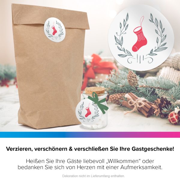 48 Weihnachtsaufkleber Weihnachtssocke - für Geschenke zu Weihnachten / Sticker / Aufkleber / Etiketten / Geschenkaufkleber rund / Set – Bild 4