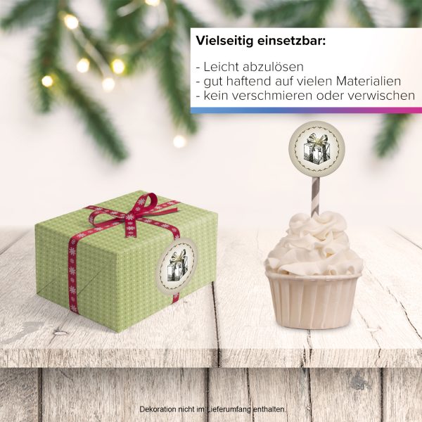 48 Weihnachtsaufkleber Weihnachtsgeschenk Vintage - für Geschenke zu Weihnachten / Sticker / Aufkleber / Etiketten / Geschenkaufkleber rund / Set – Bild 6