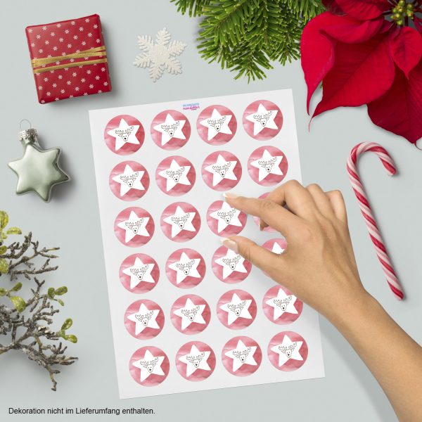 48 Weihnachtsaufkleber Rentier mit Stern - für Geschenke zu Weihnachten / Sticker / Aufkleber / Etiketten / Geschenkaufkleber rund / Set – Bild 2
