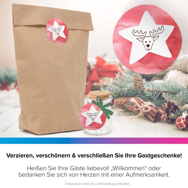 48 Weihnachtsaufkleber Rentier mit Stern - für Geschenke zu Weihnachten / Sticker / Aufkleber / Etiketten / Geschenkaufkleber rund / Set – Bild 4