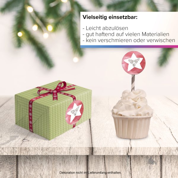 48 Weihnachtsaufkleber Rentier mit Stern - für Geschenke zu Weihnachten / Sticker / Aufkleber / Etiketten / Geschenkaufkleber rund / Set – Bild 6