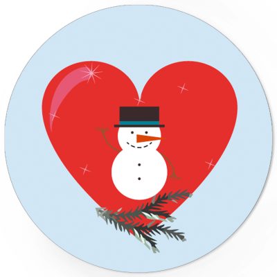 48 Weihnachtsaufkleber Schneemann mit Herz - für Geschenke zu Weihnachten / Sticker / Aufkleber / Etiketten / Geschenkaufkleber rund