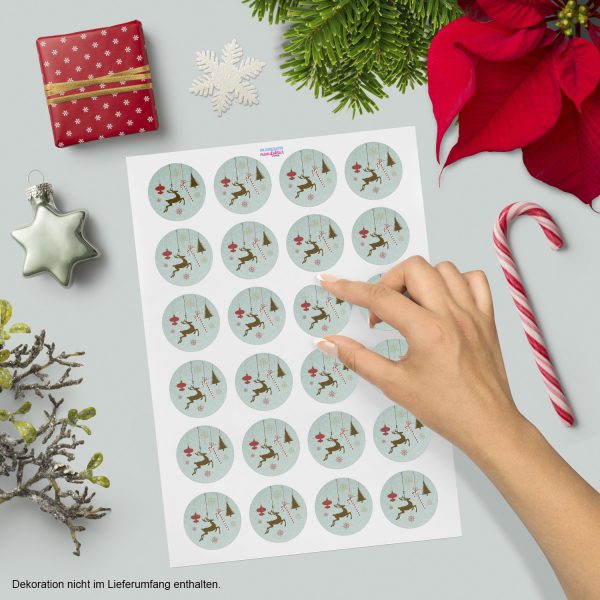 48 Weihnachtsaufkleber Weihnachtsdekoration Rentier und Zuckerstange - für Geschenke zu Weihnachten / Sticker / Aufkleber / Etiketten / Geschenkaufkleber rund / Set – Bild 2