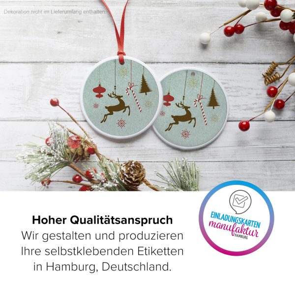 48 Weihnachtsaufkleber Weihnachtsdekoration Rentier und Zuckerstange - für Geschenke zu Weihnachten / Sticker / Aufkleber / Etiketten / Geschenkaufkleber rund / Set – Bild 3