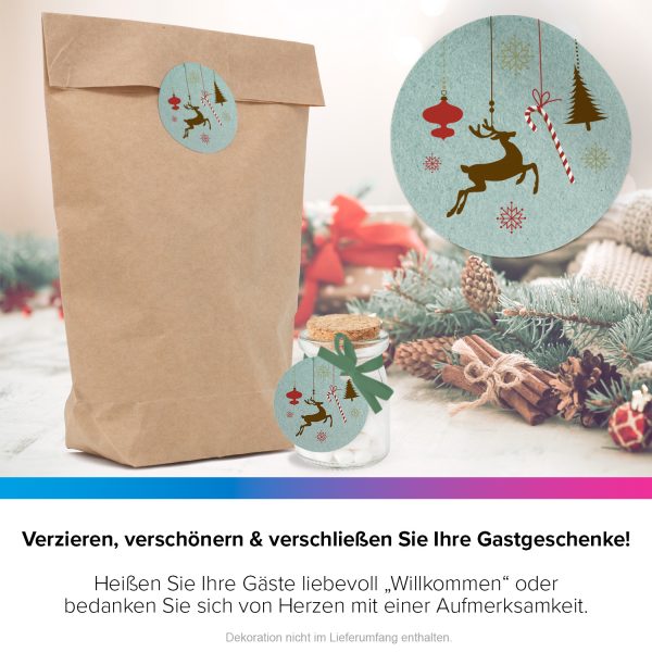 48 Weihnachtsaufkleber Weihnachtsdekoration Rentier und Zuckerstange - für Geschenke zu Weihnachten / Sticker / Aufkleber / Etiketten / Geschenkaufkleber rund / Set – Bild 4
