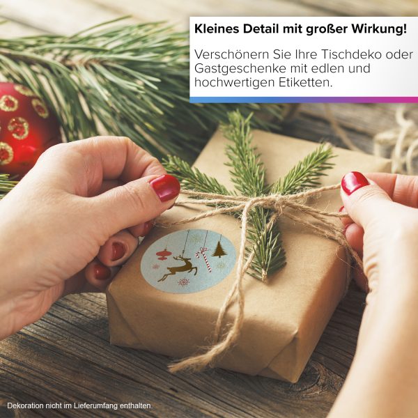 48 Weihnachtsaufkleber Weihnachtsdekoration Rentier und Zuckerstange - für Geschenke zu Weihnachten / Sticker / Aufkleber / Etiketten / Geschenkaufkleber rund / Set – Bild 5