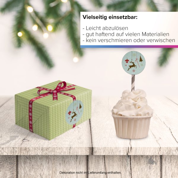 48 Weihnachtsaufkleber Weihnachtsdekoration Rentier und Zuckerstange - für Geschenke zu Weihnachten / Sticker / Aufkleber / Etiketten / Geschenkaufkleber rund / Set – Bild 6