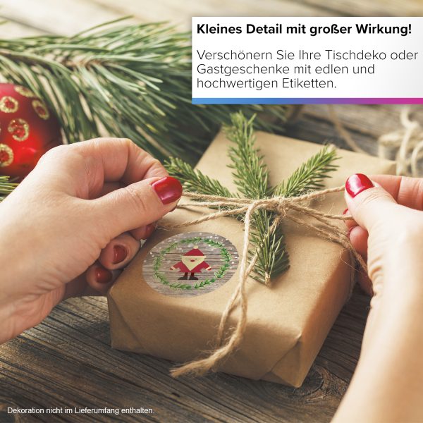 48 Weihnachtsaufkleber Weihnachtsmann mit Holzhintergrund - für Geschenke zu Weihnachten / Sticker / Aufkleber / Etiketten / Geschenkaufkleber rund / Set – Bild 5