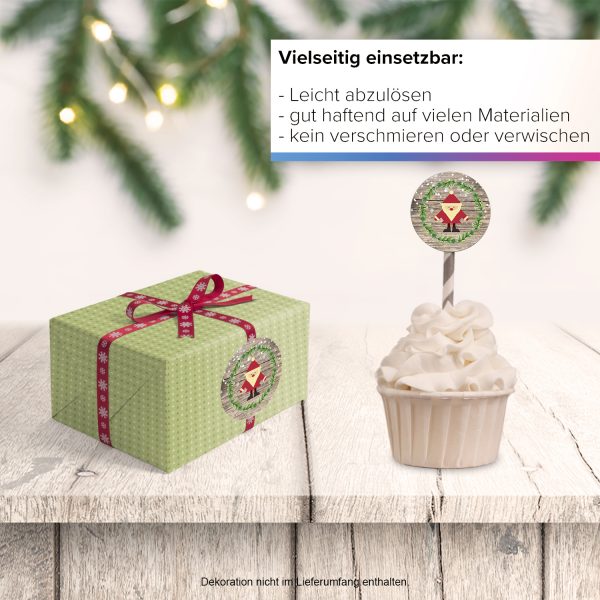 48 Weihnachtsaufkleber Weihnachtsmann mit Holzhintergrund - für Geschenke zu Weihnachten / Sticker / Aufkleber / Etiketten / Geschenkaufkleber rund / Set – Bild 6