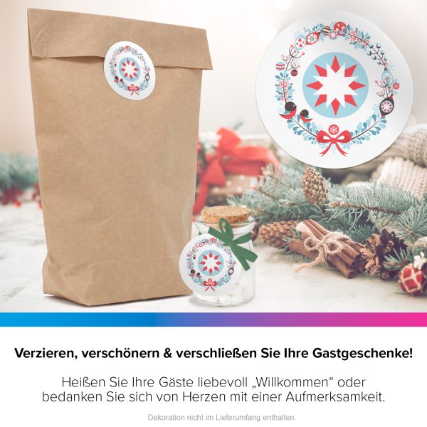 48 Weihnachtsaufkleber Vögel und Weihnachtskugeln - für Geschenke zu Weihnachten / Sticker / Aufkleber / Etiketten / Geschenkaufkleber rund / Set – Bild 4