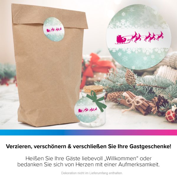 48 Weihnachtsaufkleber Weihnachtsmann mit Rentieren - für Geschenke zu Weihnachten / Sticker / Aufkleber / Etiketten / Geschenkaufkleber rund / Set – Bild 4