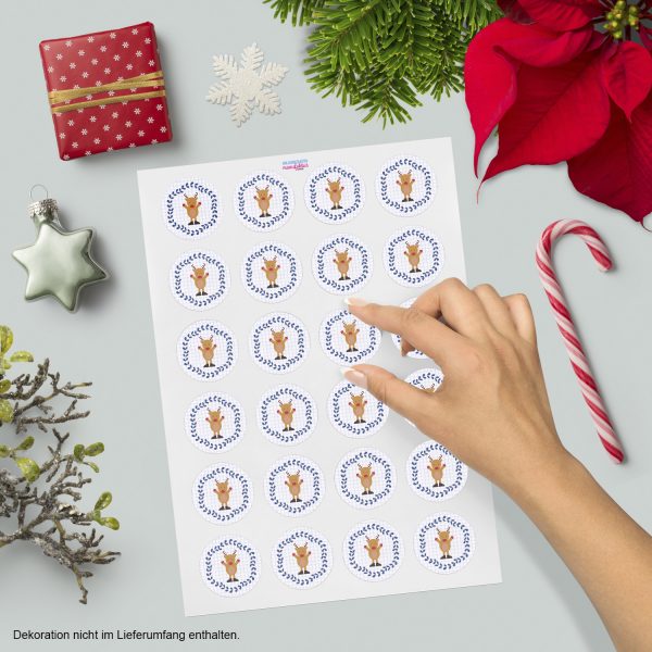 48 Weihnachtsaufkleber Rentier Modern - für Geschenke zu Weihnachten / Sticker / Aufkleber / Etiketten / Geschenkaufkleber rund / Set – Bild 2