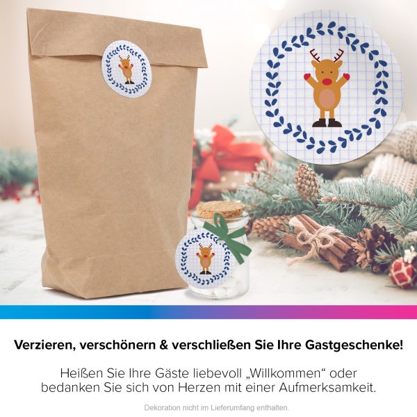 48 Weihnachtsaufkleber Rentier Modern - für Geschenke zu Weihnachten / Sticker / Aufkleber / Etiketten / Geschenkaufkleber rund / Set – Bild 4