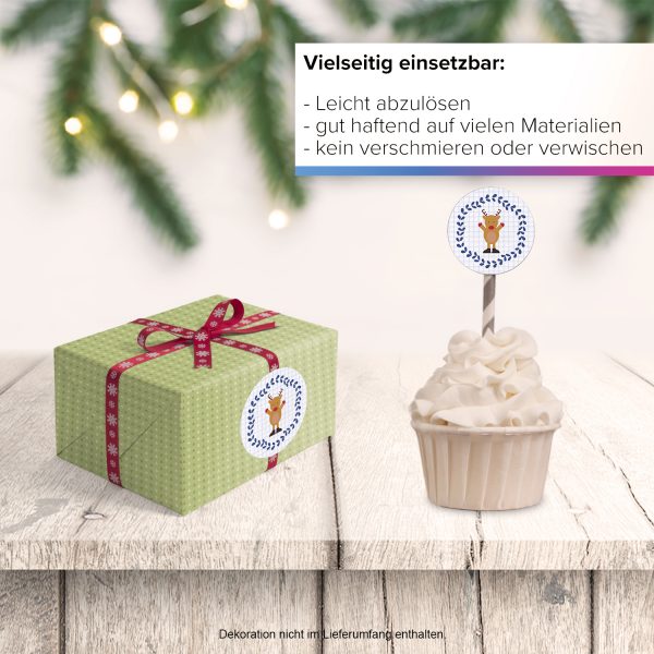 48 Weihnachtsaufkleber Rentier Modern - für Geschenke zu Weihnachten / Sticker / Aufkleber / Etiketten / Geschenkaufkleber rund / Set – Bild 6