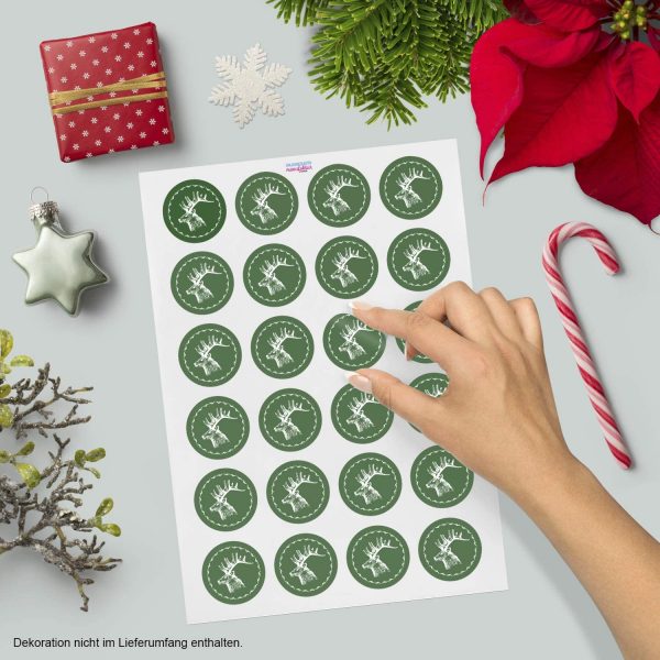 48 Weihnachtsaufkleber Rentier Vintage - für Geschenke zu Weihnachten / Sticker / Aufkleber / Etiketten / Geschenkaufkleber rund / Set – Bild 2