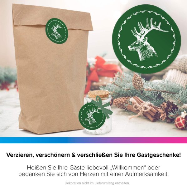 48 Weihnachtsaufkleber Rentier Vintage - für Geschenke zu Weihnachten / Sticker / Aufkleber / Etiketten / Geschenkaufkleber rund / Set – Bild 4