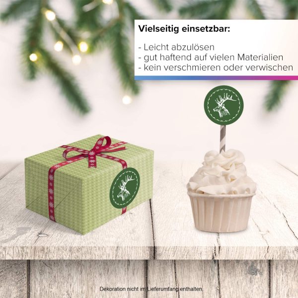 48 Weihnachtsaufkleber Rentier Vintage - für Geschenke zu Weihnachten / Sticker / Aufkleber / Etiketten / Geschenkaufkleber rund / Set – Bild 6