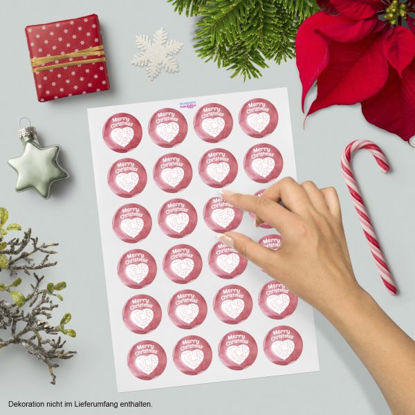 48 Weihnachtsaufkleber Merry Christmas mit Herzen - für Geschenke zu Weihnachten / Sticker / Aufkleber / Etiketten / Geschenkaufkleber rund / Set – Bild 2