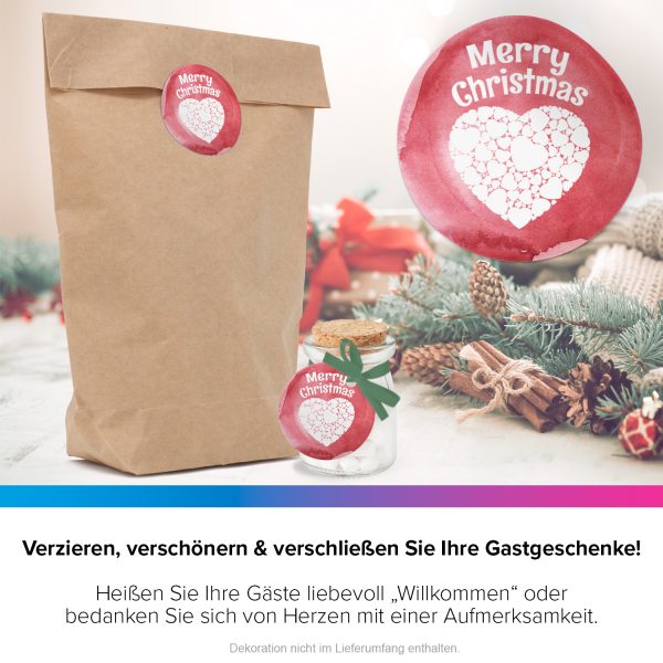 48 Weihnachtsaufkleber Merry Christmas mit Herzen - für Geschenke zu Weihnachten / Sticker / Aufkleber / Etiketten / Geschenkaufkleber rund / Set – Bild 4