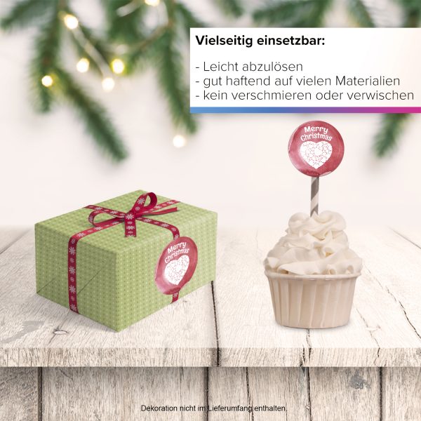 48 Weihnachtsaufkleber Merry Christmas mit Herzen - für Geschenke zu Weihnachten / Sticker / Aufkleber / Etiketten / Geschenkaufkleber rund / Set – Bild 6