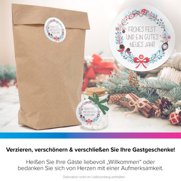 48 Weihnachtsaufkleber Frohes Fest und ein gutes neues Jahr - für Geschenke zu Weihnachten / Sticker / Aufkleber / Etiketten / Geschenkaufkleber rund / Set – Bild 4